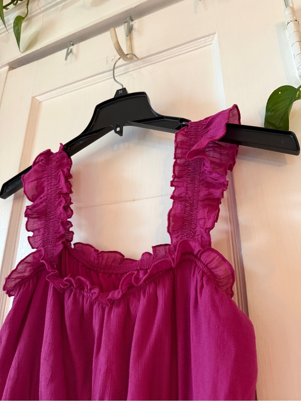 LUXOLOGY size L Sleeveless Fuchsia Tiered Maxi Dress with Ruffled Straps - Picture 8 of 8